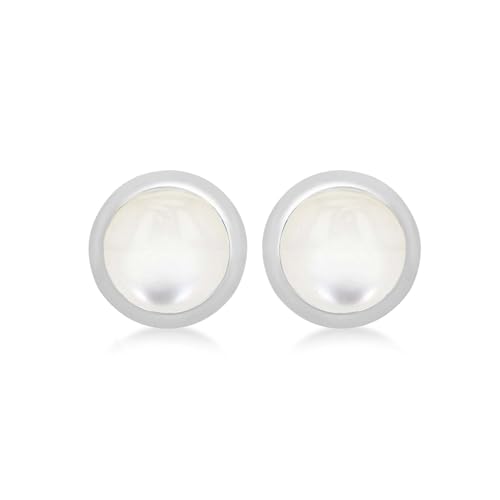 Amazon Essentials Ohrstecker aus Sterlingsilber, weißer Perlmutt-Cabochon, Geburtsstein Juni von Amazon Essentials