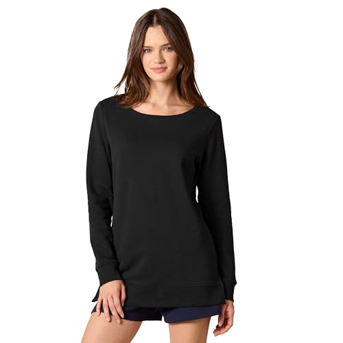 Amazon Essentials Damen Tunika-Sweatshirt aus Fleece mit offenem Ausschnitt, Schwarz, XS von Amazon Essentials