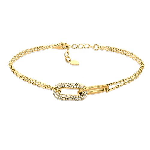 Amazon Essentials Vergoldetes Pavé-Gliederarmband aus Sterlingsilber von Amazon Essentials