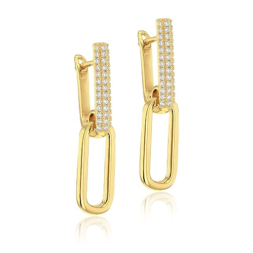 Amazon Essentials Vergoldete Pavé-Gliederohrringe aus Sterlingsilber (zuvor Amazon Collection) von Amazon Essentials