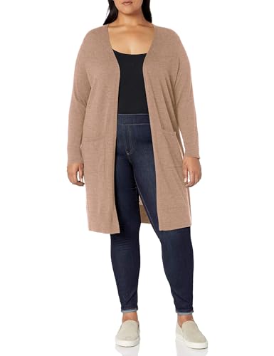 Amazon Essentials Damen Leichter, Länger Geschnittener, Langärmliger Cardigan-Pullover Mit Offener Vorderseite (In Übergröße Erhältlich), Kamelbraun, XXL Große Größen von Amazon Essentials