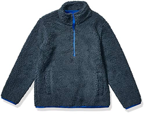 Amazon Essentials Jungen Sherpa-Jacke mit Polar-Fleece-Futter und Viertelreißverschluss, Dunkelgrau, 8 Jahre von Amazon Essentials