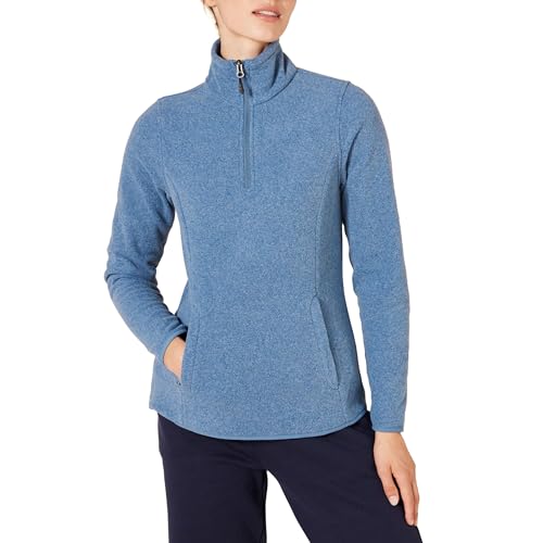 Amazon Essentials Damen Langärmelige Pulloverjacke aus Polarfleece mit Viertelreißverschluss, Klassischer Schnitt-Auslauffarben, Blau Heide, XS von Amazon Essentials