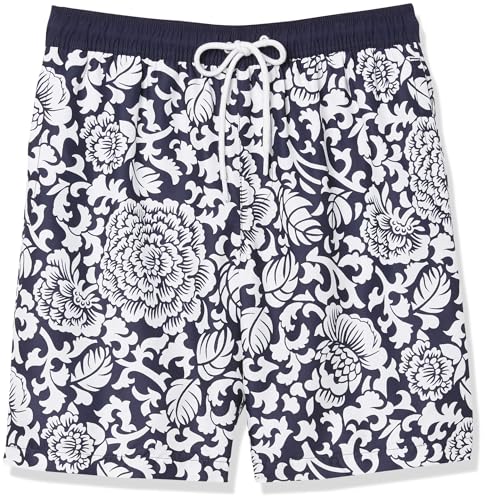 Amazon Essentials Herren Badehose, 23 cm, Mit Lockerer Passform und Schnelltrocknend - Auslauffarben, Schwarz Floral, XXL von Amazon Essentials