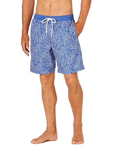 Amazon Essentials Herren Badehose, Schnell Trocknend, 23 cm, Marineblau Weiß Floral Gemalte, M von Amazon Essentials