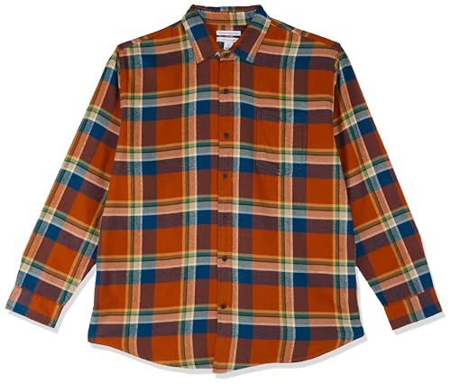 Amazon Essentials Herren Langarmhemd aus Flanell (in Übergröße erhältlich), Blau Rostiges Orange Karo, XL von Amazon Essentials