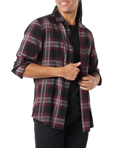 Amazon Essentials Herren Langarmhemd aus Flanell (in Übergröße erhältlich), Schwarz Burgunderrot Grau Karo, XL von Amazon Essentials