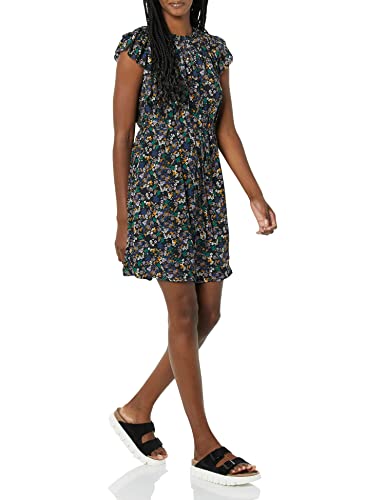 Amazon Essentials Damen Leichtes Georgette-Etuikleid Mit Lockerer Passform Mit Geteiltem Ausschnitt Und Flatterärmeln, Schwarz Streublumen, M von Amazon Essentials