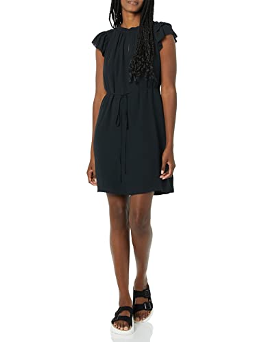 Amazon Essentials Damen Leichtes Georgette-Etuikleid Mit Lockerer Passform Mit Geteiltem Ausschnitt Und Flatterärmeln, Schwarz, XS von Amazon Essentials