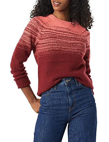 Amazon Essentials Damen Soft-Touch-Pullover mit Rundhalsausschnitt und Fair-Isle-Muster, Burgunderrot Korallenrosa Schatteneffekt, XXL von Amazon Essentials