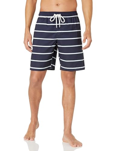 Amazon Essentials Herren Badehose, Schnell Trocknend, 23 cm, Marineblau Streifen, M von Amazon Essentials