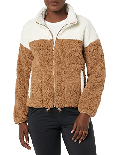Amazon Essentials Damen Sherpa-Fleecejacke Mit Reißverschluss Und Stehkragen, Elfenbein Bräunen Shearling, L von Amazon Essentials
