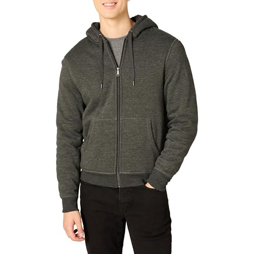 Amazon Essentials Herren Fleece-Sweatshirt mit Kapuze und Sherpa-Futter, Kohlegrau Meliert, XL von Amazon Essentials