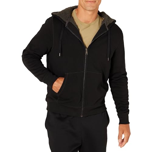 Amazon Essentials Herren Fleece-Sweatshirt mit Kapuze und Sherpa-Futter, Schwarz, L von Amazon Essentials