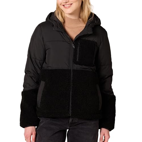 Amazon Essentials Damen Sherpa-Puffer-Jacke, Schwarz, L von Amazon Essentials