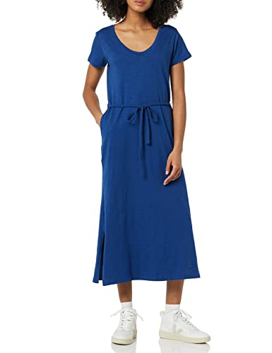 Amazon Essentials Damen Midi-T-Shirt-Kleid Kurze Ärmel Gürtel, Marineblau, M von Amazon Essentials
