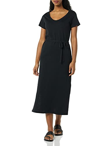 Amazon Essentials Damen Midi-T-Shirt-Kleid Kurze Ärmel Gürtel, Schwarz, S von Amazon Essentials