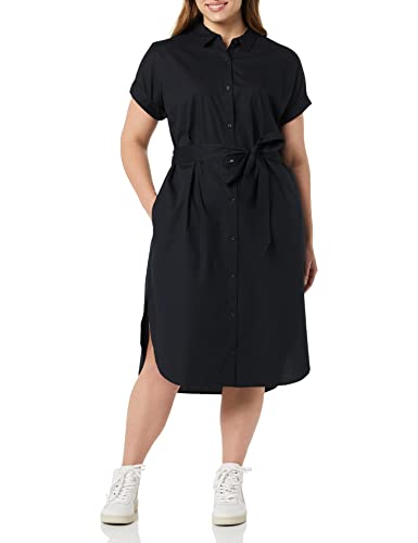 Amazon Essentials Short Sleeve Button Front Belted Shirt Dress Kleid, Schwarz, S von Amazon Essentials