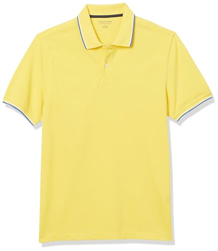 Amazon Essentials Herren Piqué-Poloshirt aus Baumwolle, Schmale Passform, Gelb/Blau/Weiß, M von Amazon Essentials