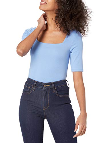 Amazon Essentials Damen Halbarm-T-Shirt mit eckigem Ausschnitt in schmaler Passform, Blau, XXL von Amazon Essentials