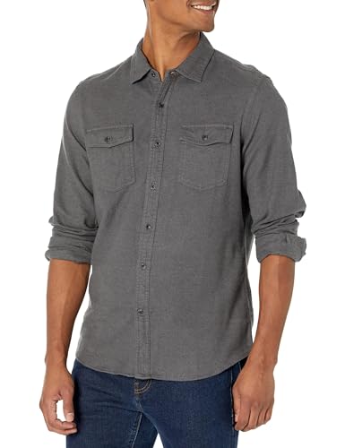 Amazon Essentials Herren Schmal geschnittenes Flanellhemd mit Langen Ärmeln und 2 Taschen, Kohlegrau Meliert, XL von Amazon Essentials