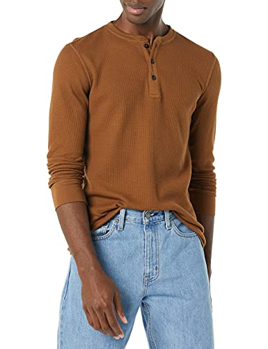 Amazon Essentials Herren Langärmeliges Waffel-Henley, Schmale Passform, Hellbraun, L von Amazon Essentials