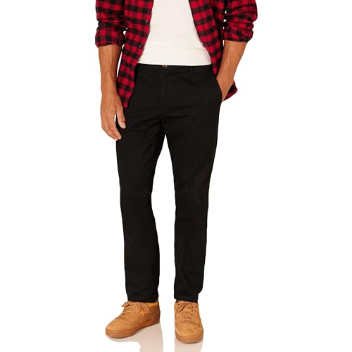 Amazon Essentials Herren Knitterfreie Flatfront-Chinohose in schmaler Passform, Schwarz, 29W / 32L von Amazon Essentials