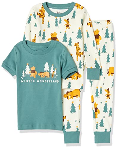 Amazon Essentials Disney Baby Jungen Eng anliegende Baumwoll-Schlafanzüge, 3er-Pack, Pooh Holiday Forest - Kids, 12 Monate von Amazon Essentials