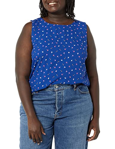 Amazon Essentials Damen Ärmelloses Tanktop für Lagen-Look mit Rundhalsausschnitt und normaler Passform, Kräftiges Blau Streublumen, L von Amazon Essentials