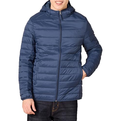 Amazon Essentials Herren Leichte, Wasserabweisende, verstaubare Kapuzenjacke, Marineblau, S von Amazon Essentials