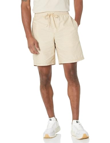 Amazon Essentials Herren Walkshorts Schrittlänge 20 cm lockere Passform mit Kordelzug (in Übergröße erhältlich), Khakibraun Weiß Streifen, S von Amazon Essentials