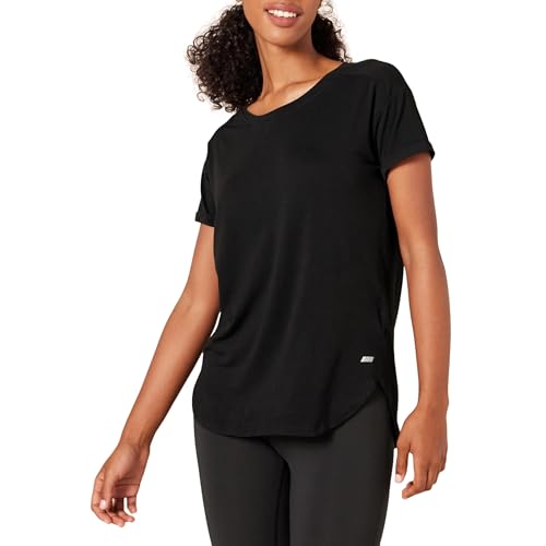 Amazon Essentials Damen Leichtes Fitness-T-Shirt mit Rundhalsausschnitt und lockerer Passform (in Übergröße erhältlich), Schwarz, XS von Amazon Essentials