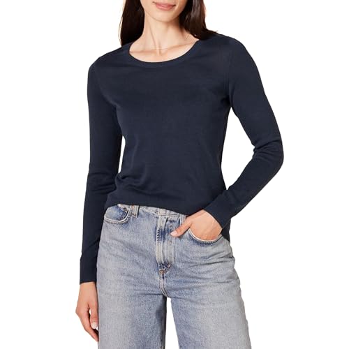 Amazon Essentials Damen Leichter, Langärmeliger Pullover Mit Rundhalsausschnitt (Erhältlich in Übergröße), Marineblau, XS von Amazon Essentials