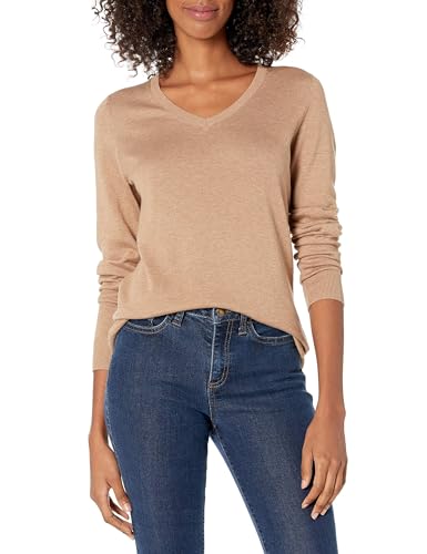 Amazon Essentials Damen Regular-Fit Leichter Langarm-Pullover V-Ausschnitt (In Übergröße Erhältlich), Kamelbraun Meliert, XXL Amazon Essentials Damen Regular-Fit Leichter Langarm-Pullover V-Ausschnitt (In Übergröße Erhältlich), Kamelbraun Meliert, XXL von Amazon Essentials