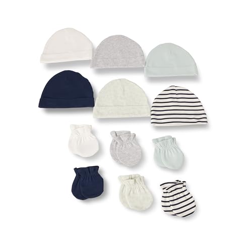 Amazon Essentials Unisex Baby 12-teiliges Set mit Mützen und Handschuhen, Grün/Mehrfarbig, 0-6 Monate von Amazon Essentials