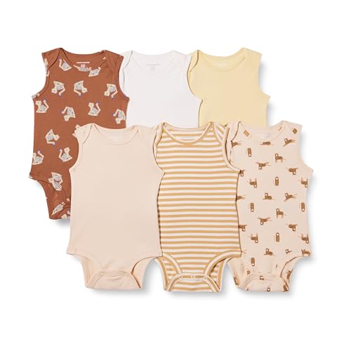 Amazon Essentials Unisex Baby Ärmellose Bodys, 6er-Pack, Mehrfarbig/Tiger, 0 Monate von Amazon Essentials