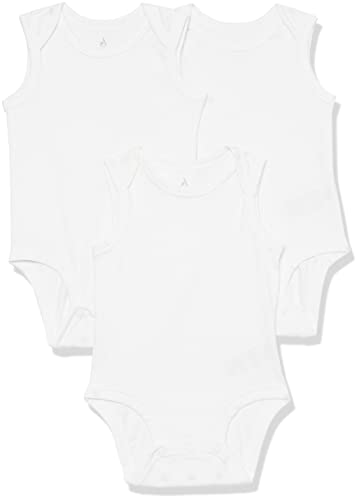 Amazon Essentials Unisex Baby Ärmelloser Body aus Baumwoll-Stretchjersey (zuvor Amazon Aware), 3er-Pack, Weiß, 0-3 Monate von Amazon Essentials