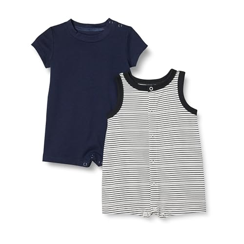 Amazon Essentials Unisex Baby Ärmelloses Und Kurzärmliges Strampler-Set, 2er-Pack, Blau/Streifen, 0-3 Monate Amazon Essentials Unisex Baby Ärmelloses Und Kurzärmliges Strampler-Set, 2er-Pack, Blau/Streifen, 0-3 Monate von Amazon Essentials