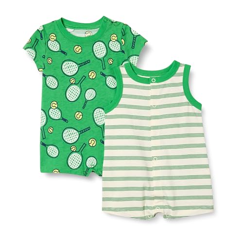Amazon Essentials Unisex Baby Ärmelloses Und Kurzärmliges Strampler-Set, 2er-Pack, Sportlich/Streifen, 18 Monate von Amazon Essentials