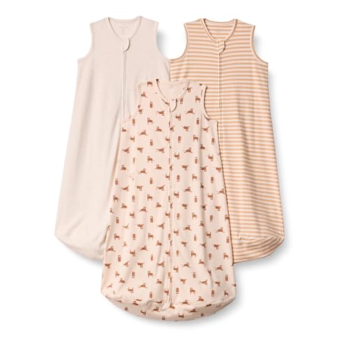 Amazon Essentials Unisex Baby Baumwollschlafsack, 3er-Pack, Haferbeige Meliert/Streifen/Tiger, 12-18 Monate von Amazon Essentials