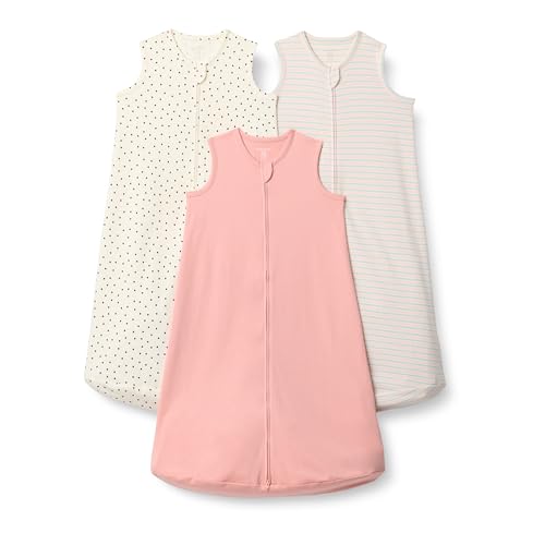 Amazon Essentials Unisex Baby Baumwoll-Schlafsack, tragbare Decke, 0,5 TOG, 3er-Pack, Punkte/Staubrosé/Streifen, 12-18 Monate von Amazon Essentials