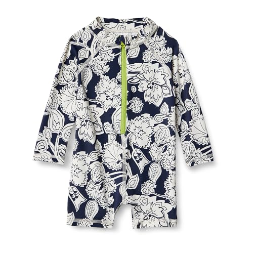 Amazon Essentials Unisex Baby Einteiliger Rashguard mit Langen Ärmeln, Marineblau Folk Floral, 12 Monate von Amazon Essentials