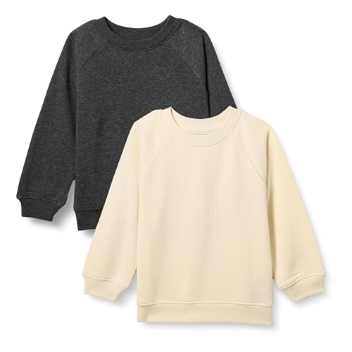 Amazon Essentials Unisex Baby French Terry Sweatshirts Mit Rundhalsausschnitt, 2er-Pack, Beige/Dunkelgrau Grau Heide, 3-6 Monate von Amazon Essentials