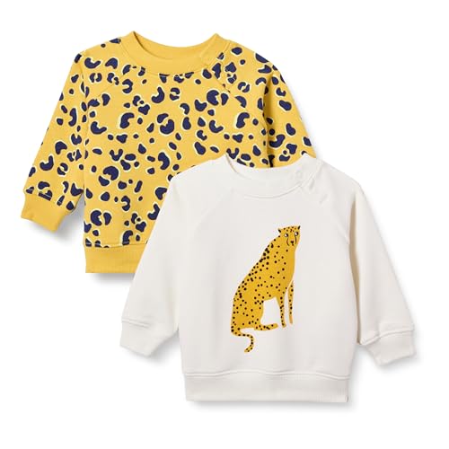 Amazon Essentials Unisex Baby French Terry Sweatshirts Mit Rundhalsausschnitt, 2er-Pack, Gepard Graphic/Tier, 18 Monate von Amazon Essentials