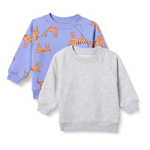 Amazon Essentials Unisex Baby French Terry Sweatshirts Mit Rundhalsausschnitt, 2er-Pack, Grau Meliert/Purpur Tiger, 24 Monate von Amazon Essentials