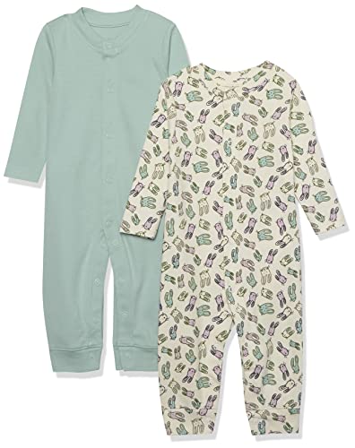 Amazon Essentials Unisex Baby Fußloser Overall aus Bio-Baumwolle (zuvor Amazon Aware), 2er-Pack, Beige Kaninchen/Salbeigrün, Frühchen von Amazon Essentials