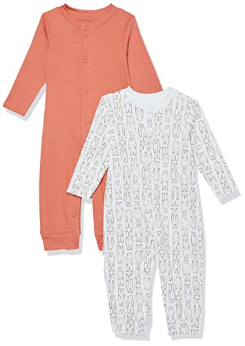 Amazon Essentials Unisex Baby Fußloser Overall aus Bio-Baumwolle (zuvor Amazon Aware), 2er-Pack, Korallenorange/Weiß Bärenaufddruck, 6-9 Monate von Amazon Essentials