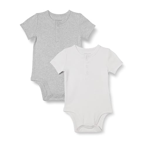 Amazon Essentials Unisex Baby Henley Body, 2er-Pack, Elfenbein/Hellgrau Meliert, 0-3 Monate von Amazon Essentials