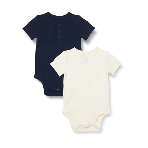 Amazon Essentials Unisex Baby Henley Body, 2er-Pack, Haferbeige Meliert/Marineblau, 6-9 Monate von Amazon Essentials