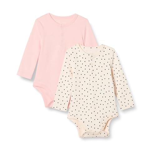 Amazon Essentials Unisex Baby Henley Bodys mit langen Ärmeln, 2er-Pack, Blassrosa/Punkte, 6-9 Monate von Amazon Essentials